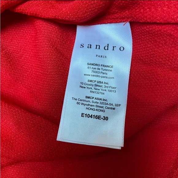 Sandro Paris Lace Blouse FR 2 US 6 Red Cutout Short Sleeve Keyhole NWT $250 - Picture 11 of 13